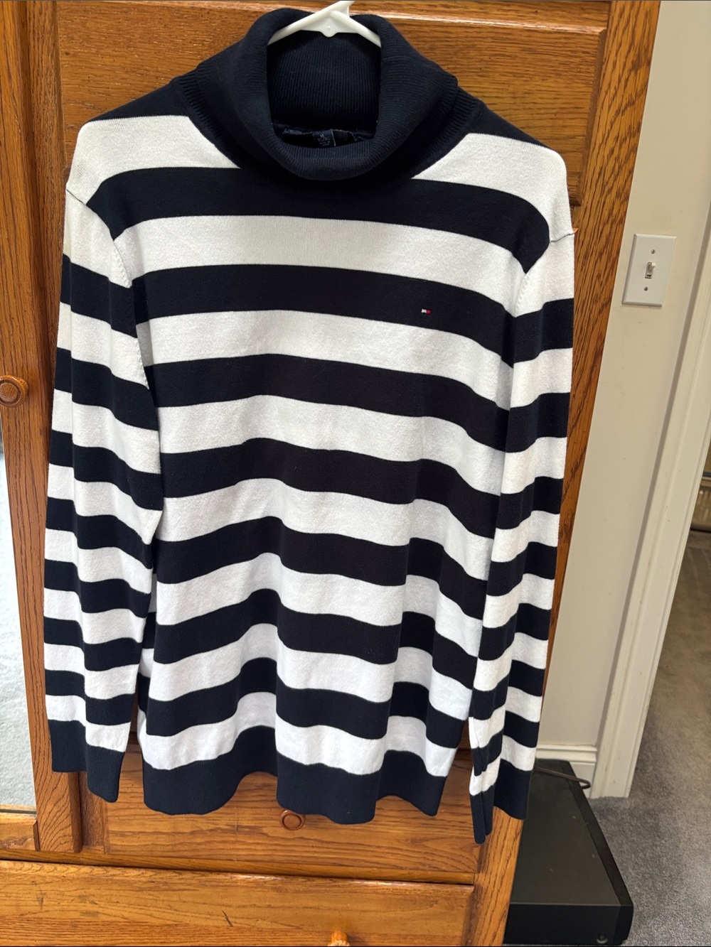 Tommy Hilfiger Navy and White Striped Turtleneck Sweater